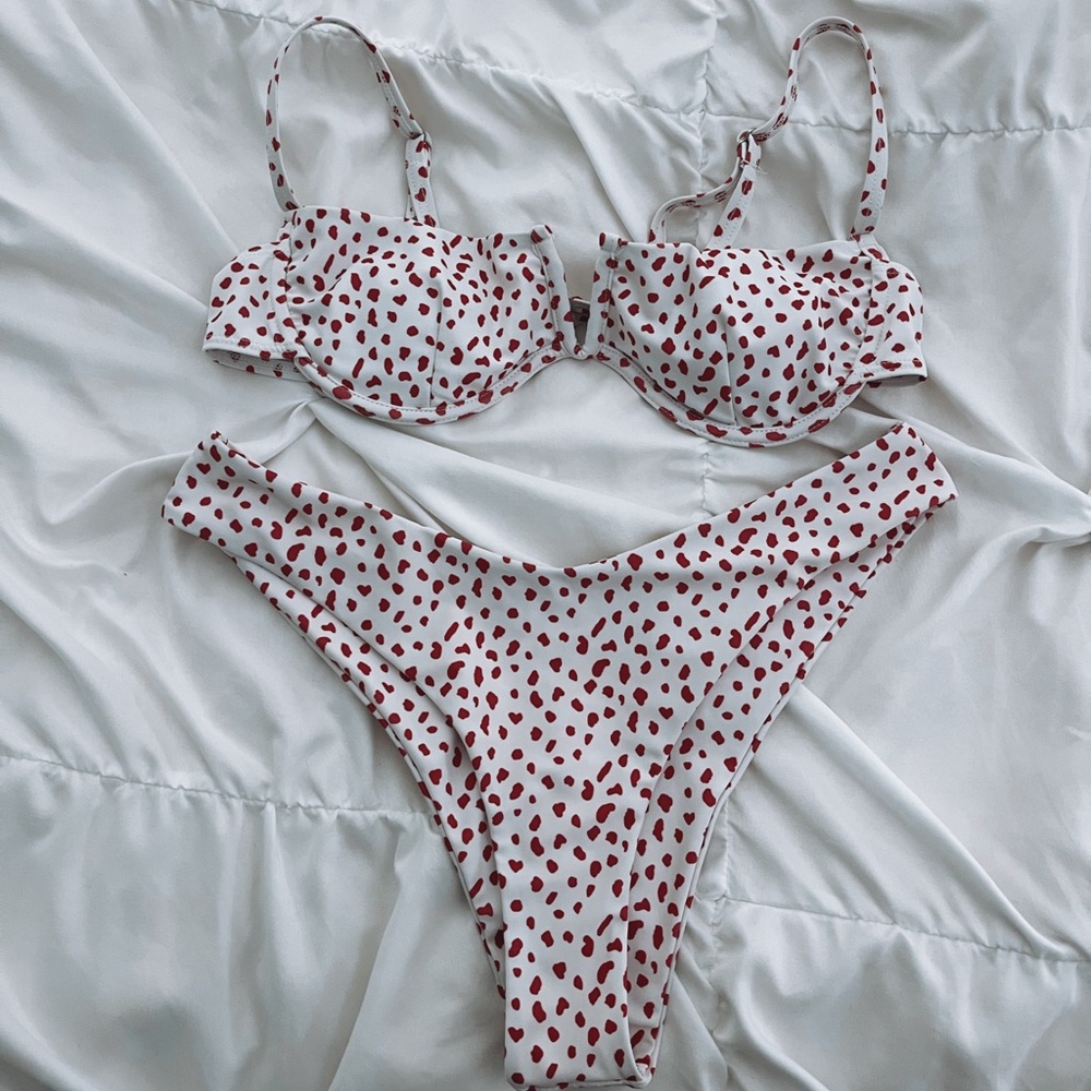 White and Magenta Dotted Bikini